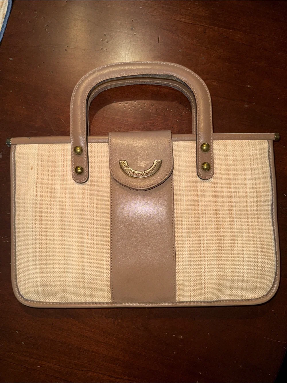 Etienne Aigner Classic Neutral Two-Tone Top-Handle Bag - Beige/Tan